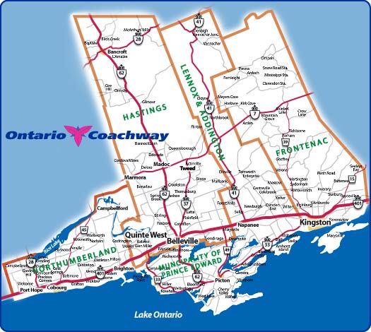 Map of Ontario Coachway's Regulated Territory